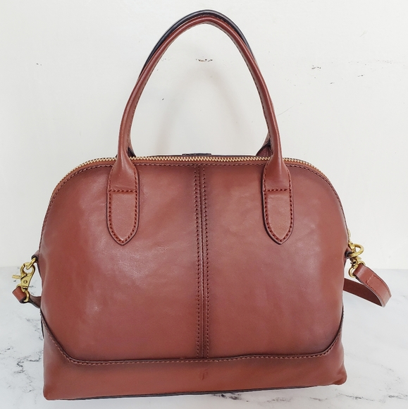 Frye Ring Dome Cognac Satchel Leather Handbag - Picture 2 of 8